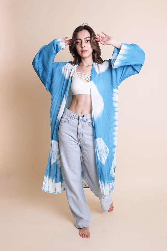 Tie-Dye Longline Kimono with Full Sleeves Leto Accessories