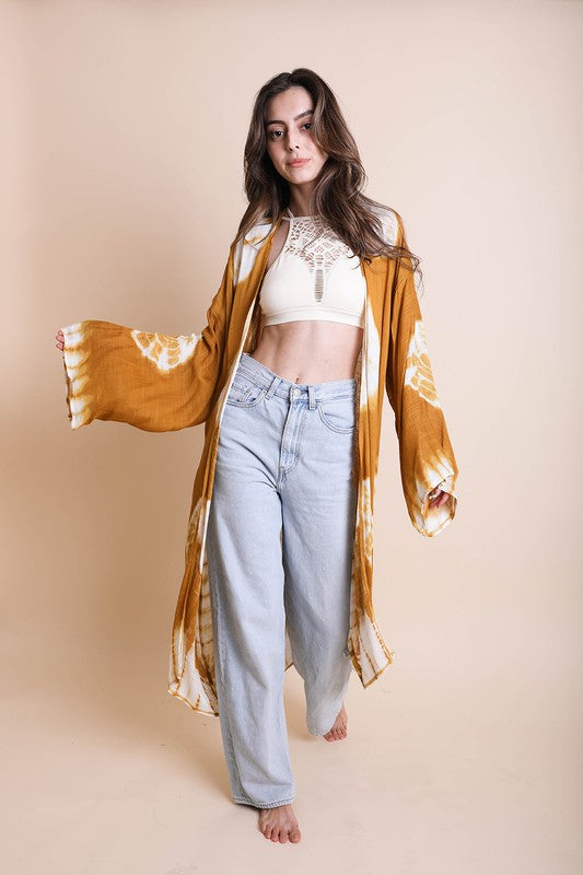 Tie-Dye Longline Kimono with Full Sleeves Leto Accessories