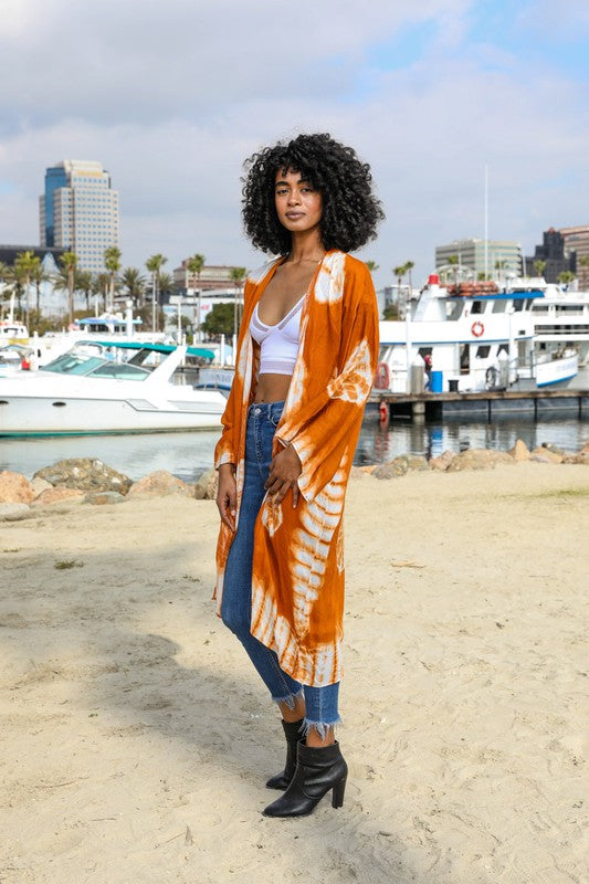 Tie-Dye Longline Kimono with Full Sleeves Leto Accessories