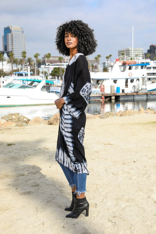 Tie-Dye Longline Kimono with Full Sleeves Leto Accessories