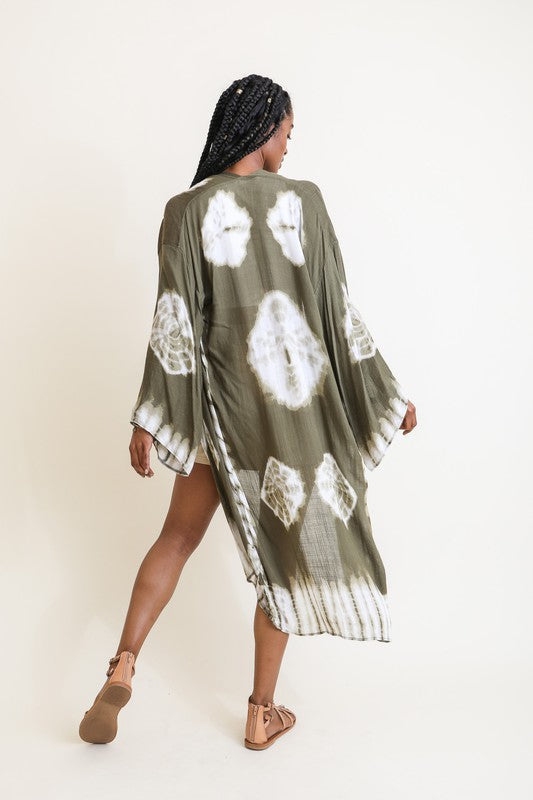 Tie-Dye Longline Kimono with Full Sleeves - Greta Bean & Co.