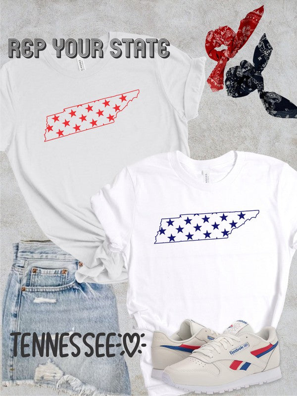 Navy Print Stars State Tennessee Crew Neck Tee Ocean and 7th