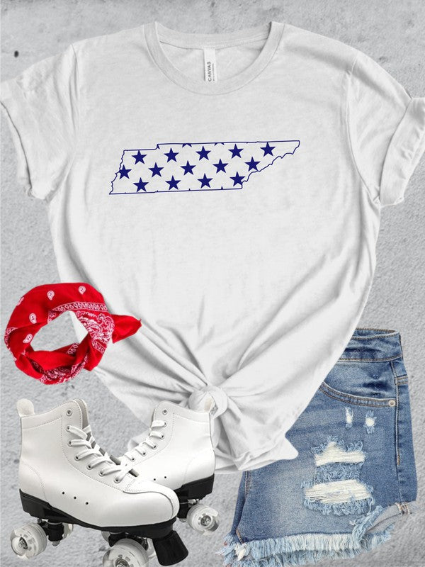 Navy Print Stars State Tennessee Crew Neck Tee Ocean and 7th