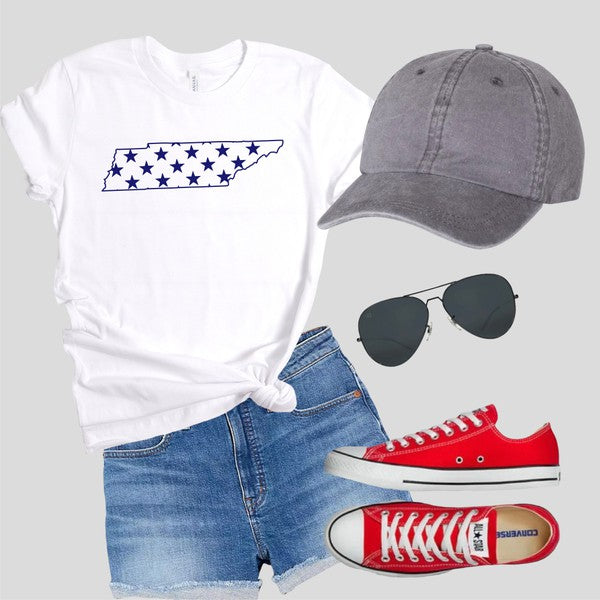 Navy Print Stars State Tennessee Crew Neck Tee Ocean and 7th