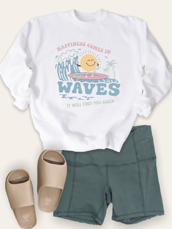 Happiness Comes in Waves Crewneck Sweatshirt Ocean and 7th