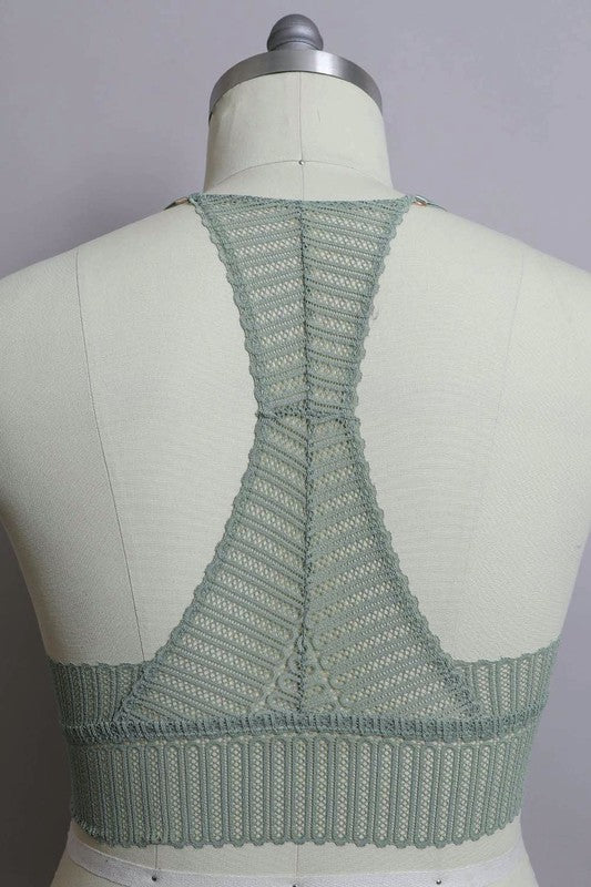 Plus Size Ribbed Lace Boho Racerback Bralette - Greta Bean & Co.