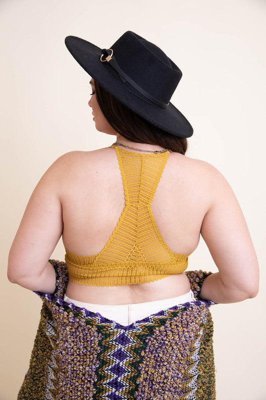 Plus Size Ribbed Lace Boho Racerback Bralette - Greta Bean & Co.