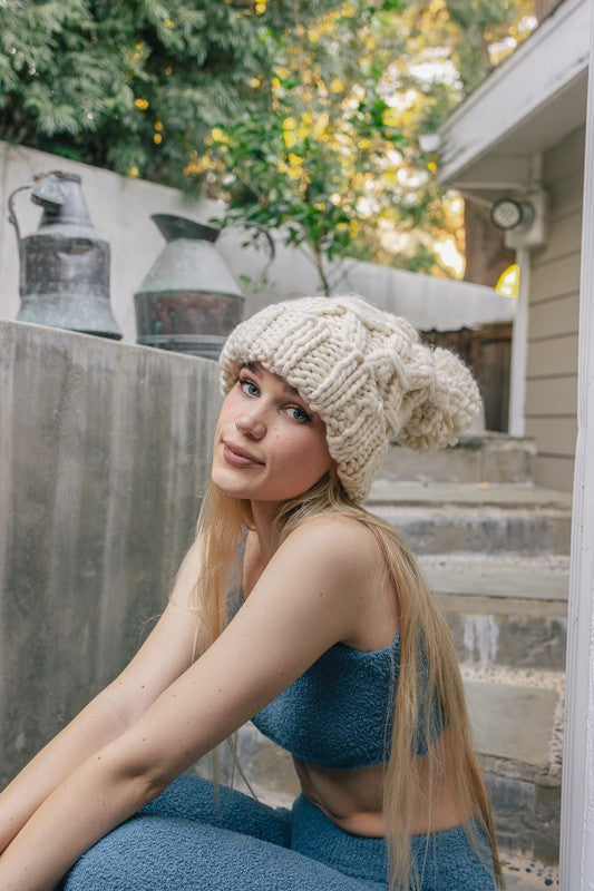 Oversized Chunky Knit Pom Beanie Leto Accessories