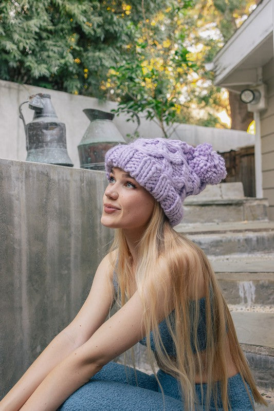 Oversized Chunky Knit Pom Beanie Leto Accessories
