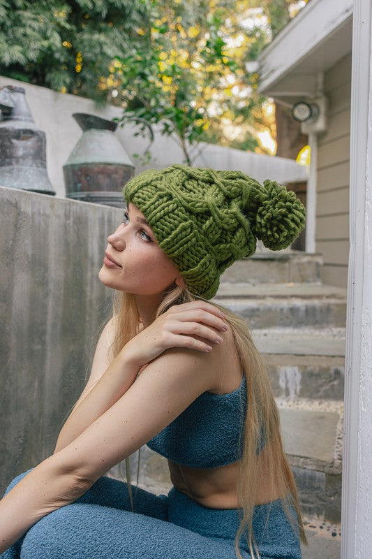 Oversized Chunky Knit Pom Beanie - Greta Bean & Co.