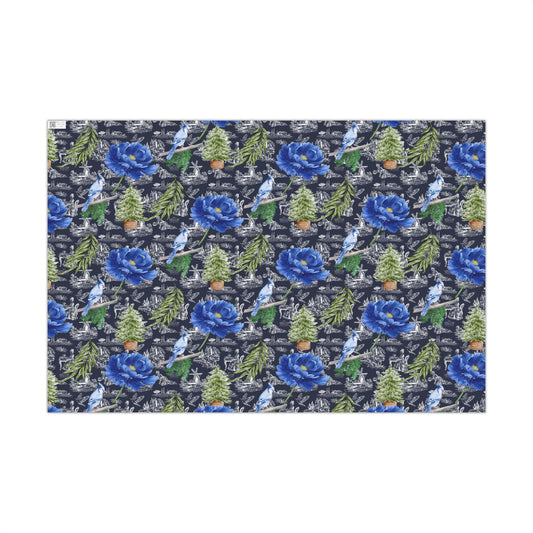 Blue Floral with Christmas Greenery Wrapping paper Printify