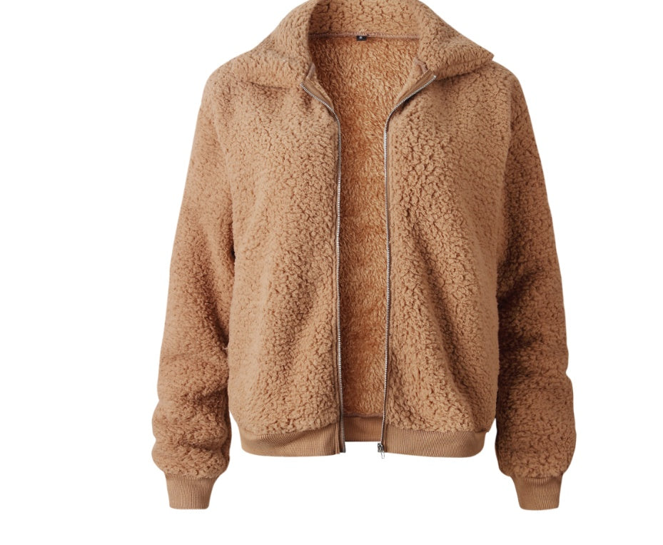 Women's Plush Sherpa Cropped Zip up Jacket Greta Bean & Co.