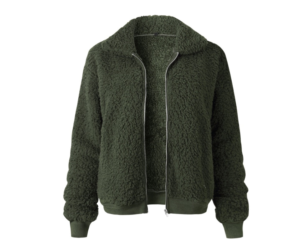 Women's Plush Sherpa Cropped Zip up Jacket Greta Bean & Co.
