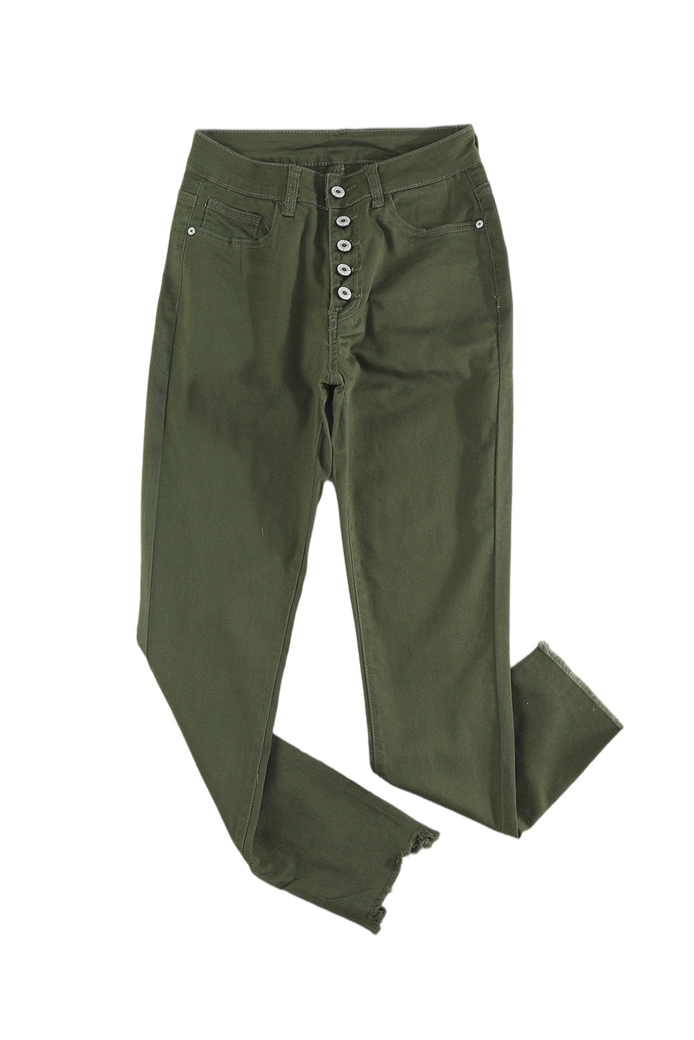 Green Plain High Waist Buttons Frayed Cropped Denim Jeans Greta Bean & Co.