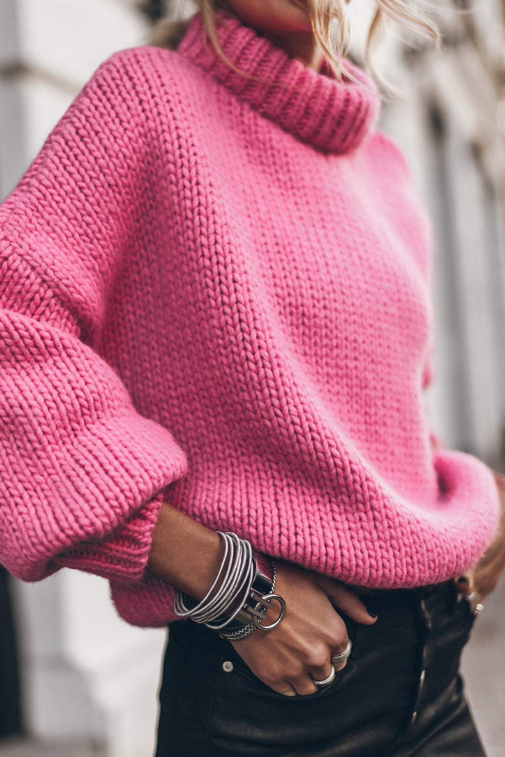 Rose Red Chunky Turtle Neck Sweater**** Greta Bean & Co.