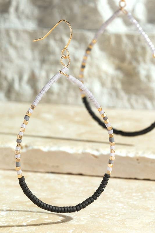 White Seed Bead Tear Drop Earrings - Greta Bean & Co.