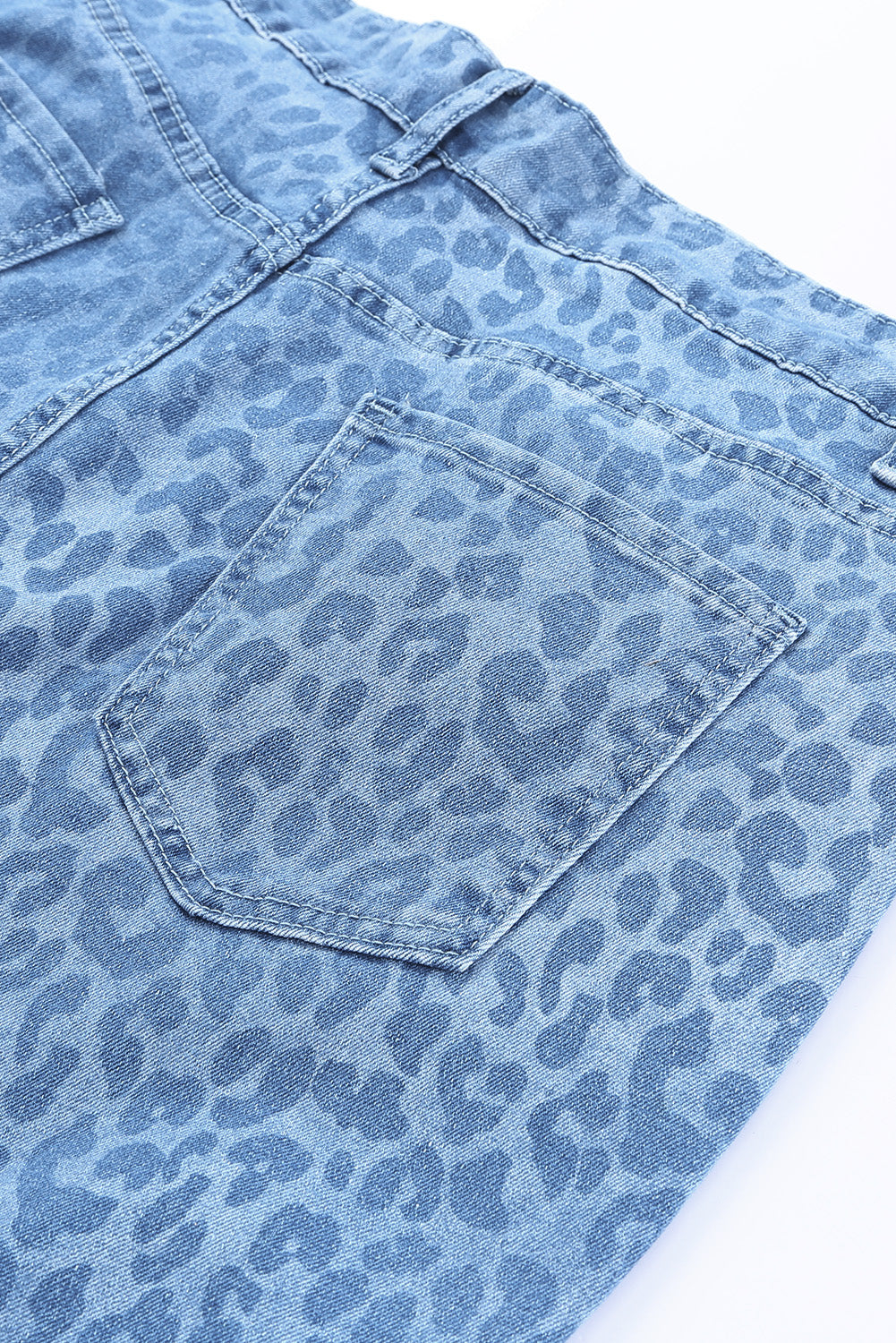 Sky Blue Leopard Print Raw Hem High Waist Flare Jeans Greta Bean & Co.