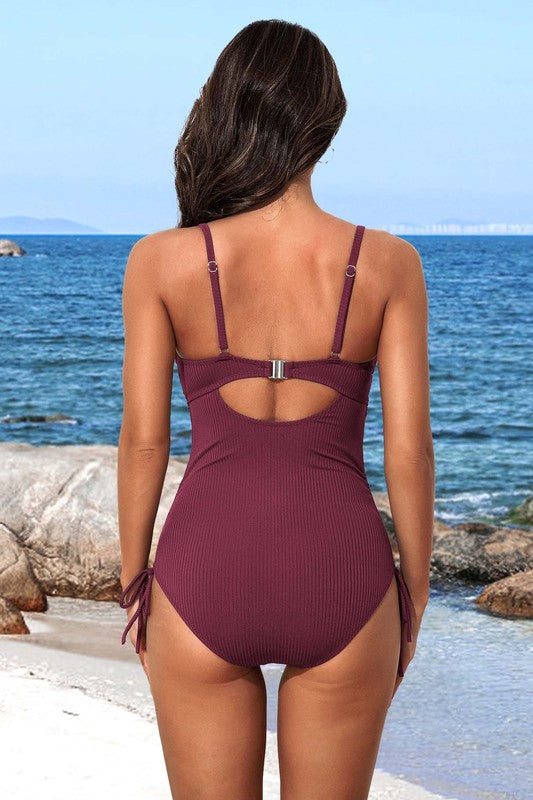 Ribbed Tie Side High Cut Twist Front Bathing Suit - Greta Bean & Co.