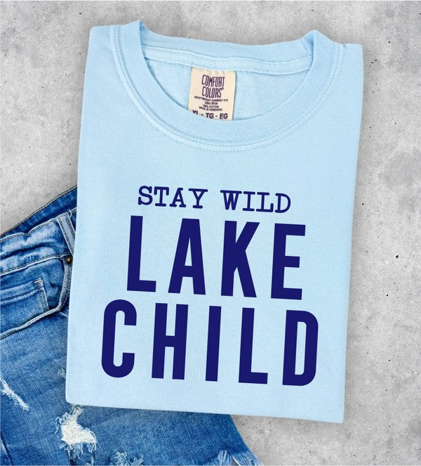 Stay Wild Lake Child Comfort Color Graphic Tee Ocean and 7th