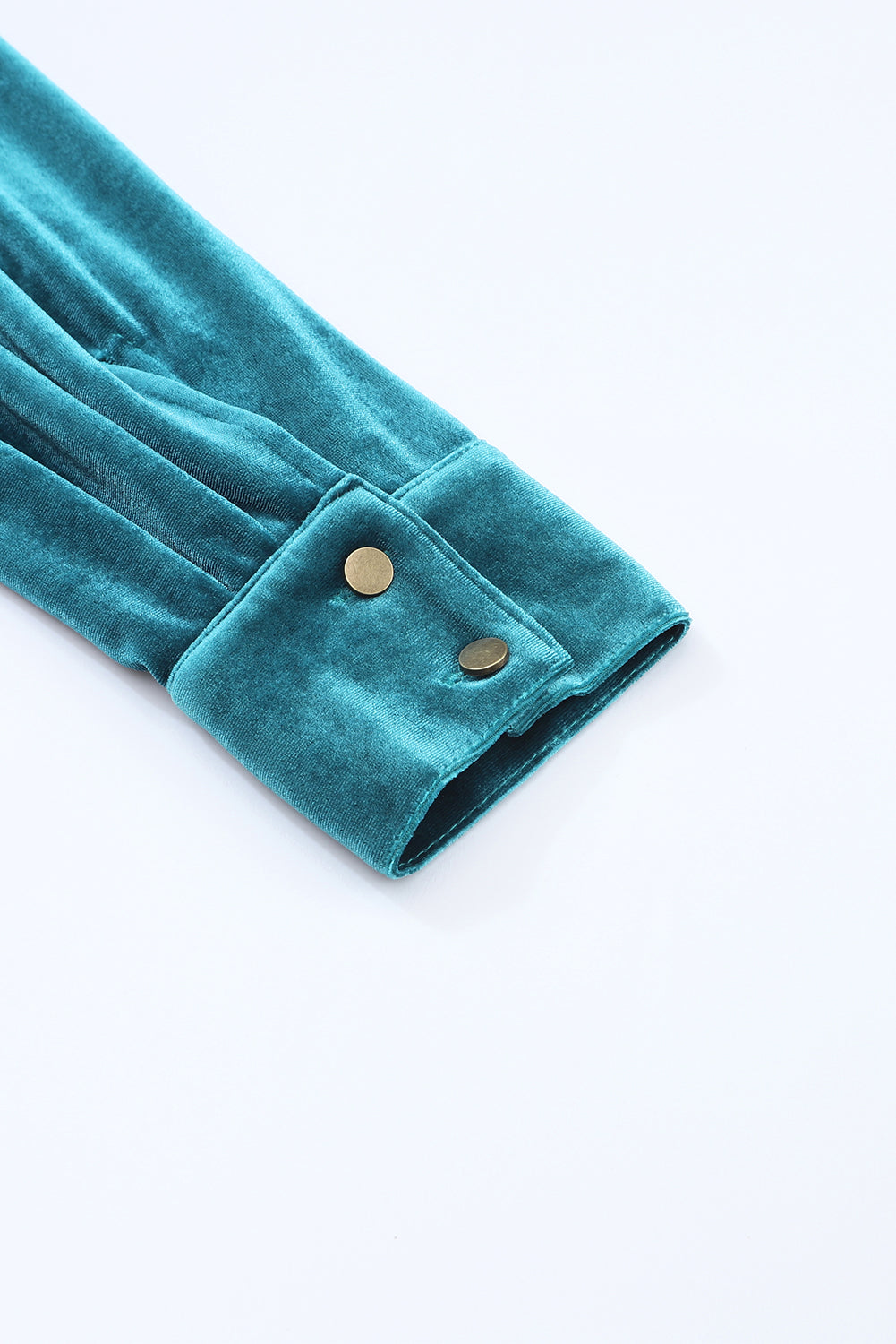 Green Frilled Neck Buttoned Front Velvet Top Shewin