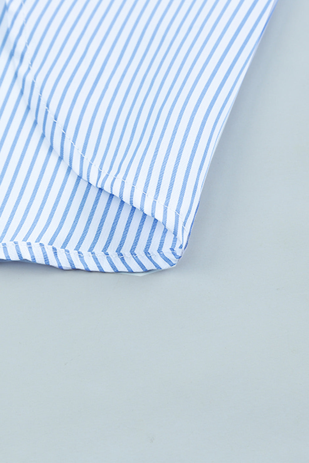 Sky Blue Smocked Cuffed Striped Boyfriend Shirt with Pocket Greta Bean & Co.