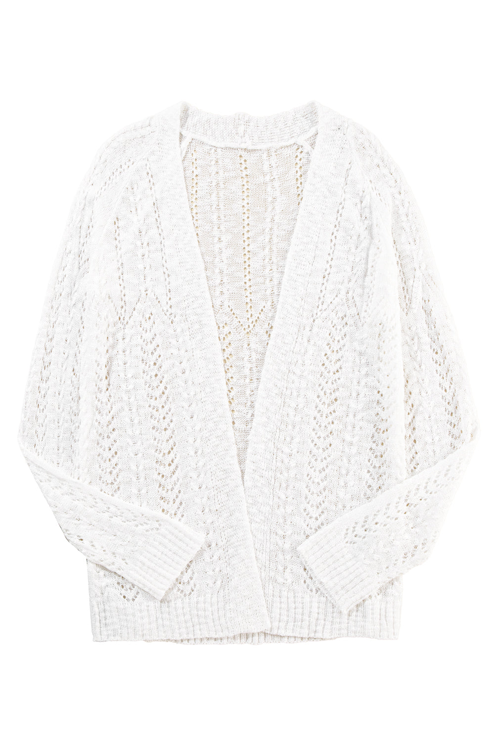 White Solid Color Hollow Knit Open Front Cardigan - Greta Bean & Co.