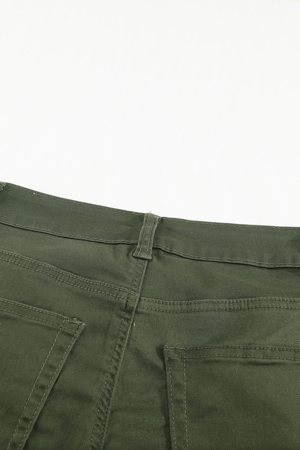 Green Plain High Waist Buttons Frayed Cropped Denim Jeans Greta Bean & Co.