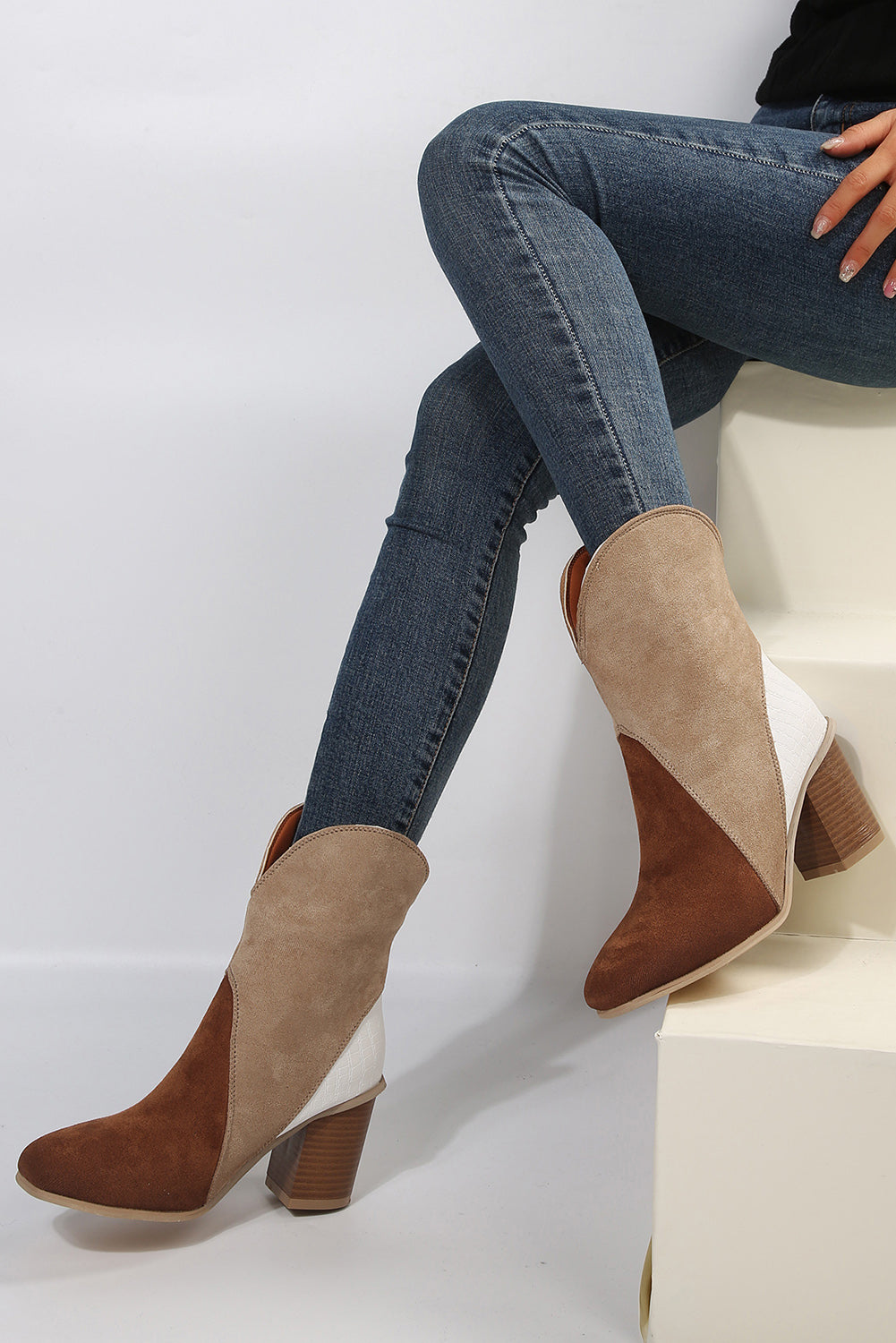 Chestnut Colorblock Suede Heeled Ankle Booties Greta Bean & Co.