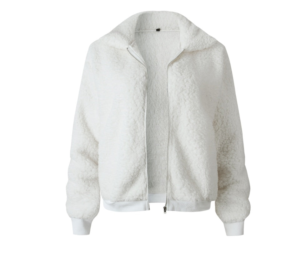 Women's Plush Sherpa Cropped Zip up Jacket Greta Bean & Co.