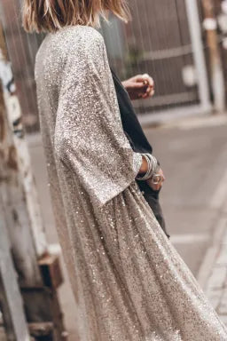 Apricot Sequin 3/4 Sleeve Open Front Duster Cardigan Greta Bean & Co.