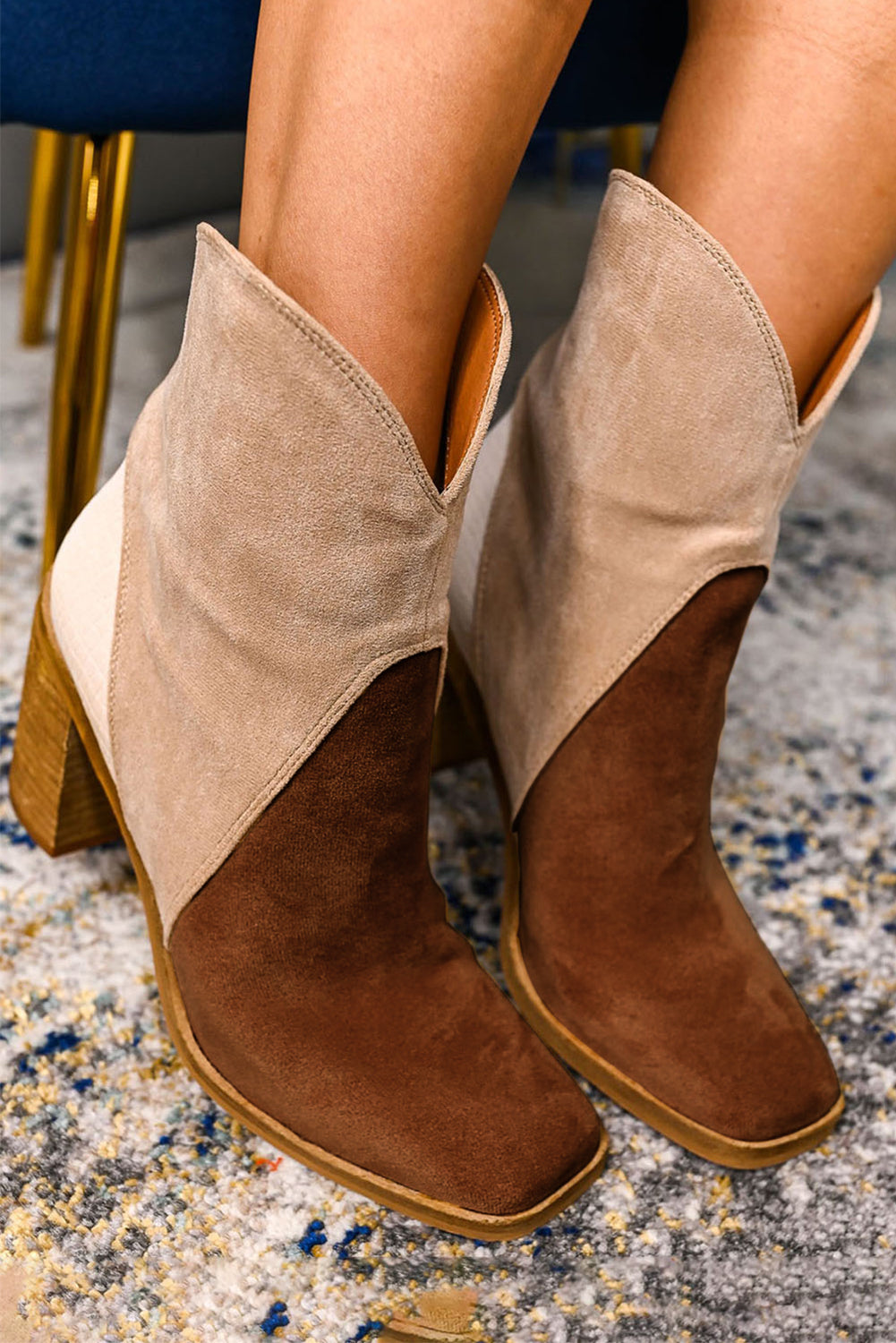 Chestnut Colorblock Suede Heeled Ankle Booties Greta Bean & Co.