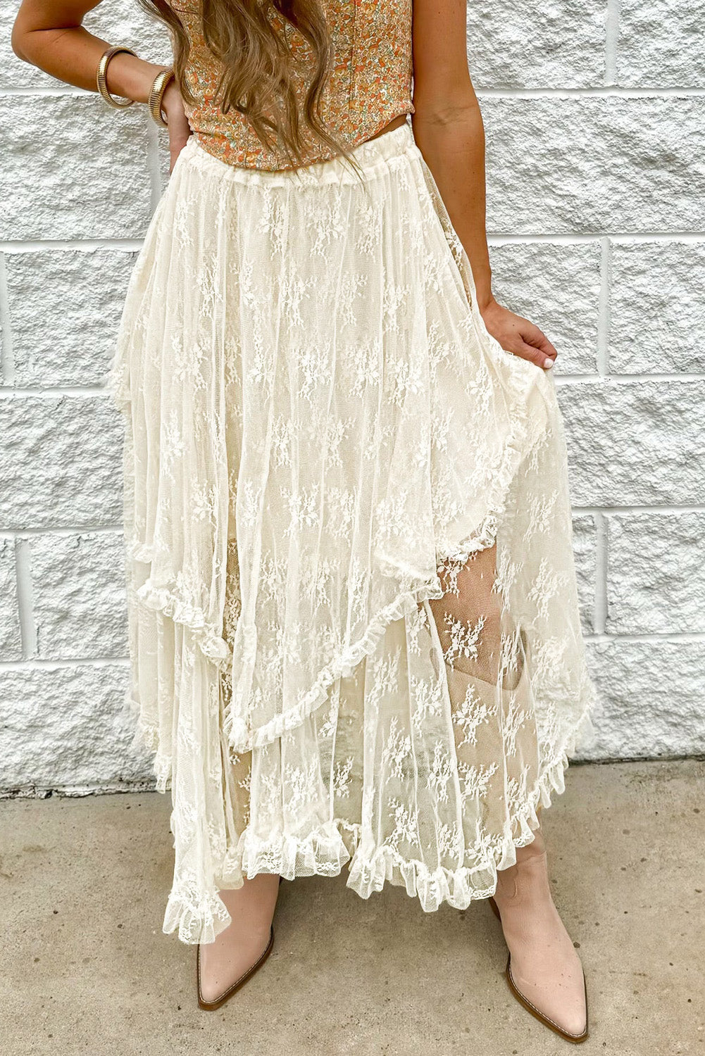 Lace Tiered Midi Skirt - Greta Bean & Co.