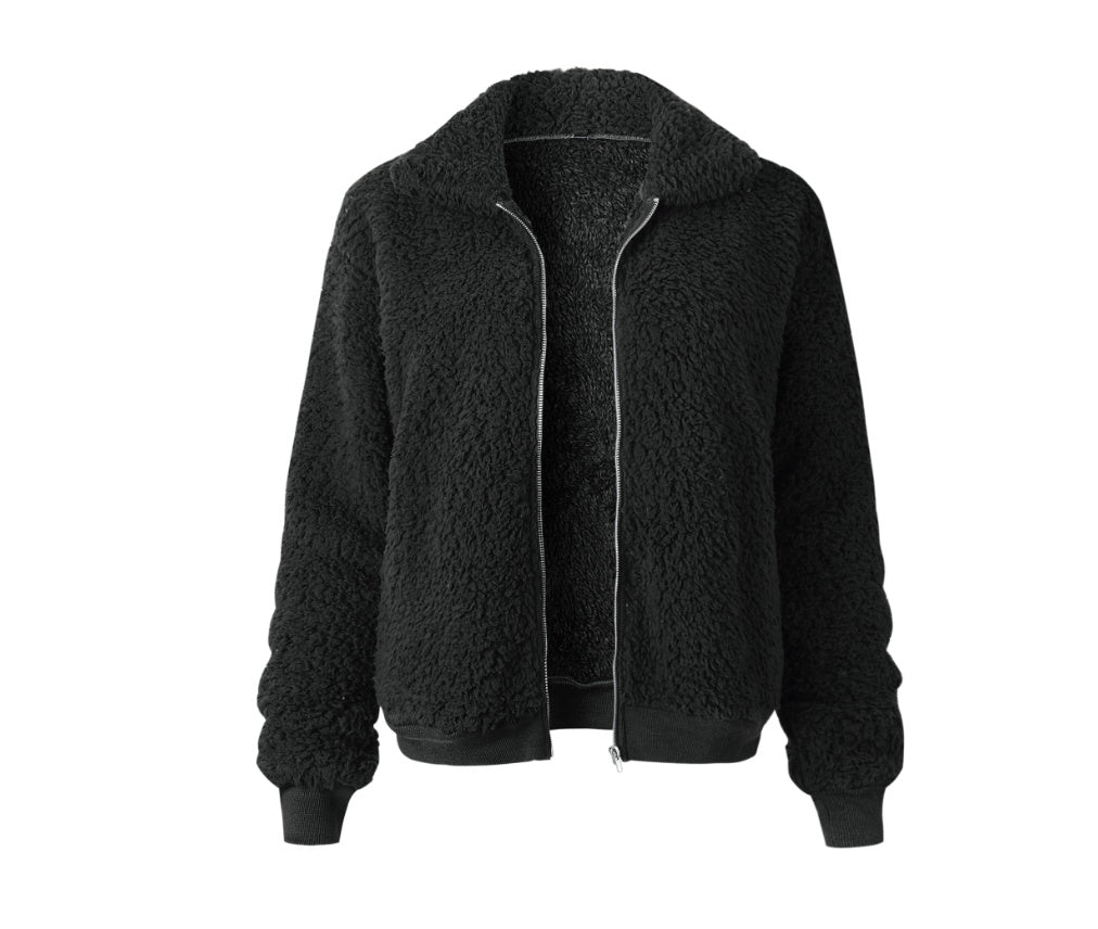 Women's Plush Sherpa Cropped Zip up Jacket Greta Bean & Co.