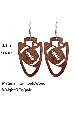 Football Wood Pendant Earrings Greta Bean & Co.