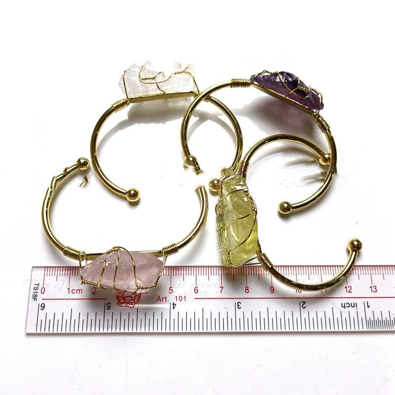 Natural Rough Crystal With Gold Winding Bracelet - Greta Bean & Co.