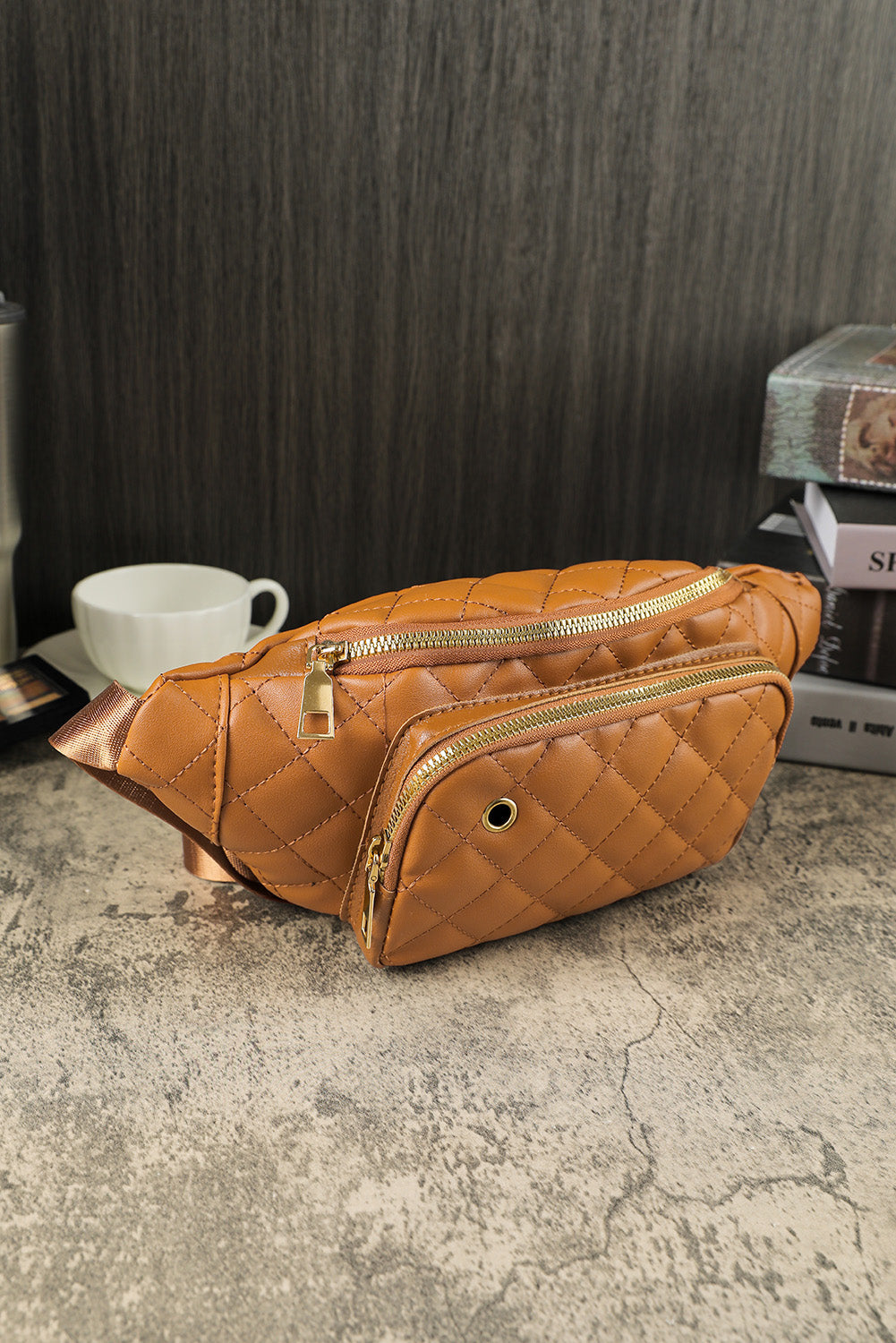Brown Rhombus Pattern Simple Waist Bag Greta Bean & Co.