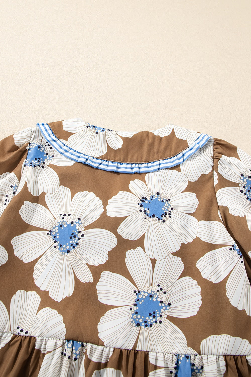Floral & Striped Tie Sleeve Blouse Trendsi