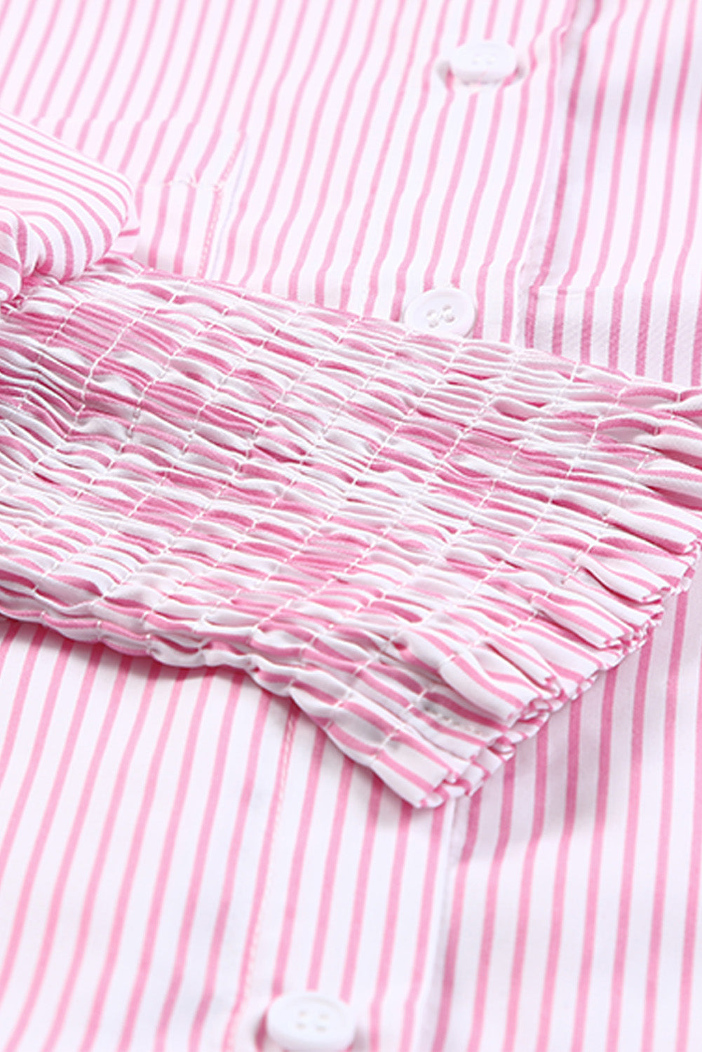 Pink Smocked Cuffed Striped Boyfriend Shirt with Pocket Greta Bean & Co.