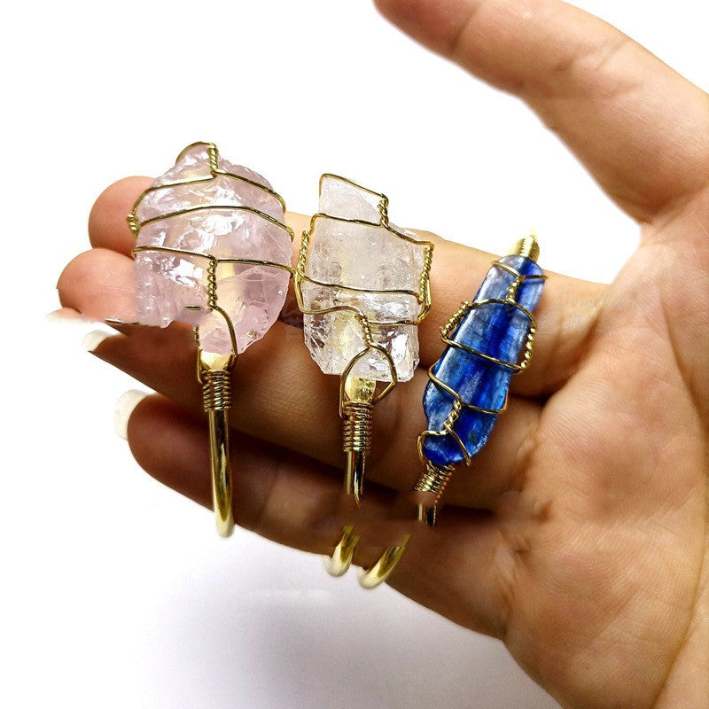 Natural Rough Crystal With Gold Winding Bracelet - Greta Bean & Co.