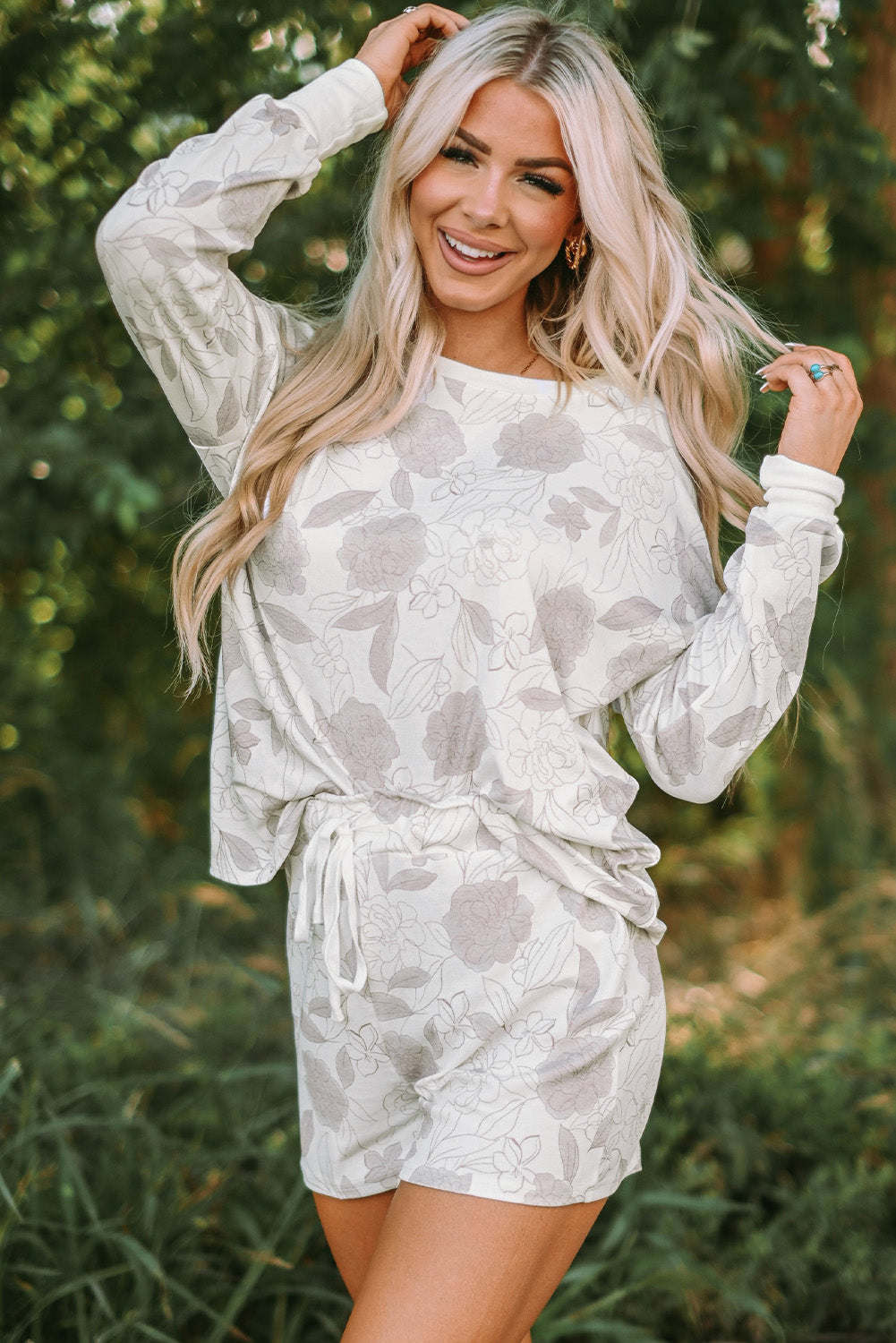 Floral Print Long Sleeve Top and Shorts Lounge Set Greta Bean & Co.