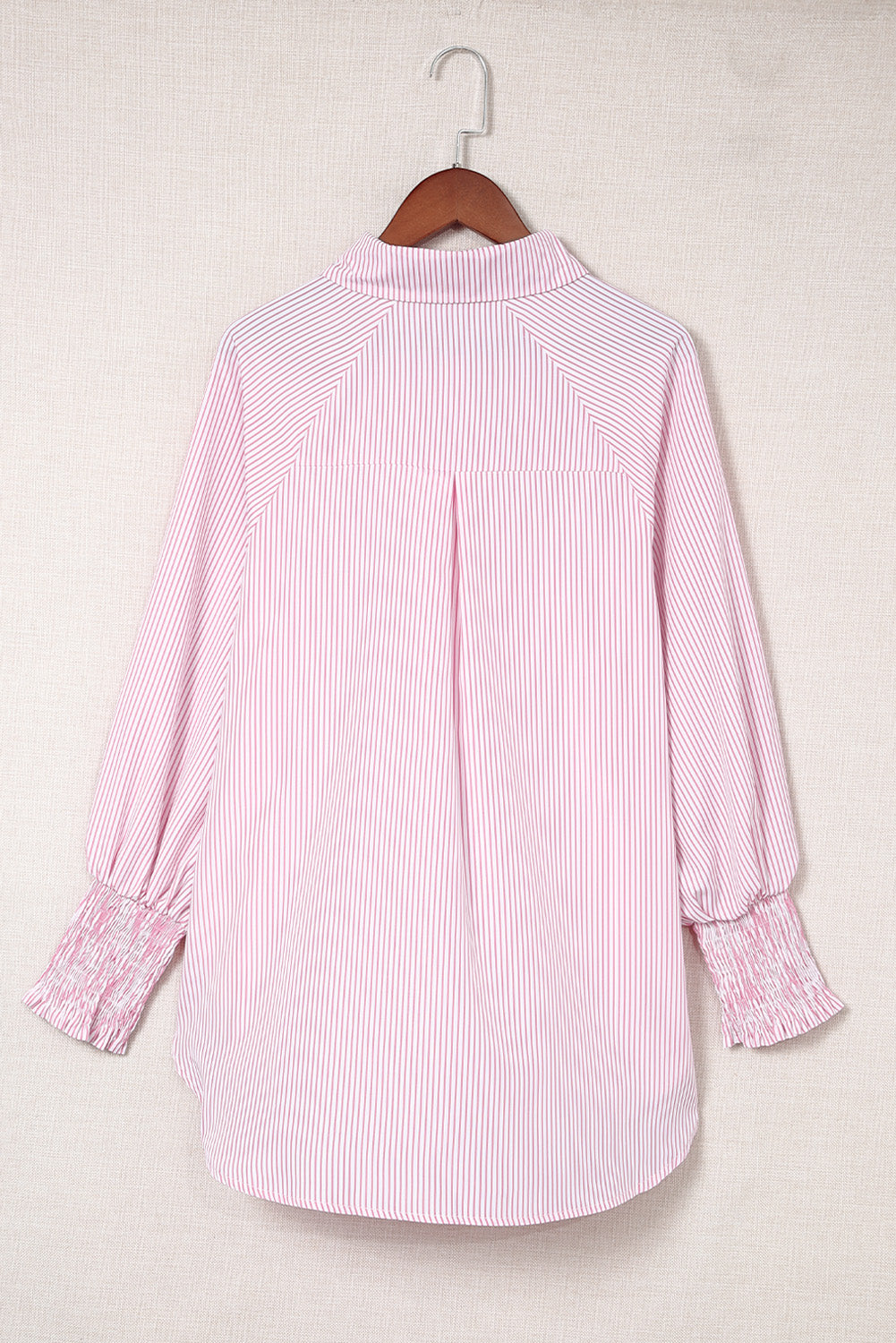 Pink Smocked Cuffed Striped Boyfriend Shirt with Pocket Greta Bean & Co.
