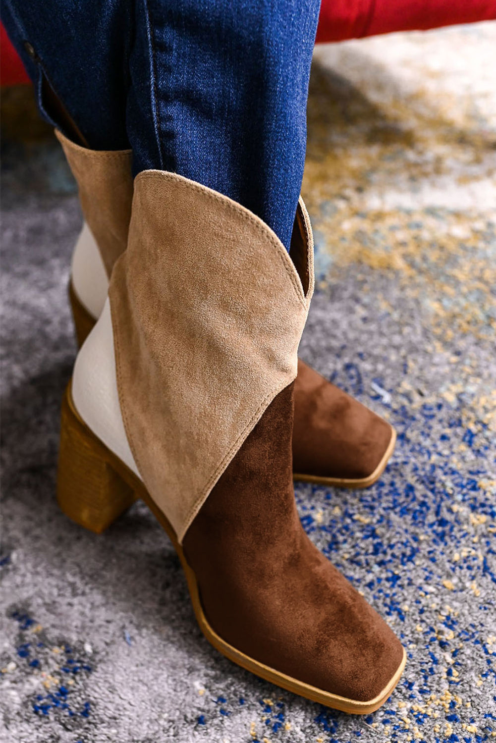 Chestnut Colorblock Suede Heeled Ankle Booties Greta Bean & Co.