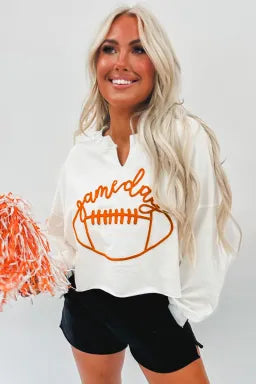 TN VOLS Bright White Game Day Lettering Football Cropped Sweatshirt Greta Bean & Co.