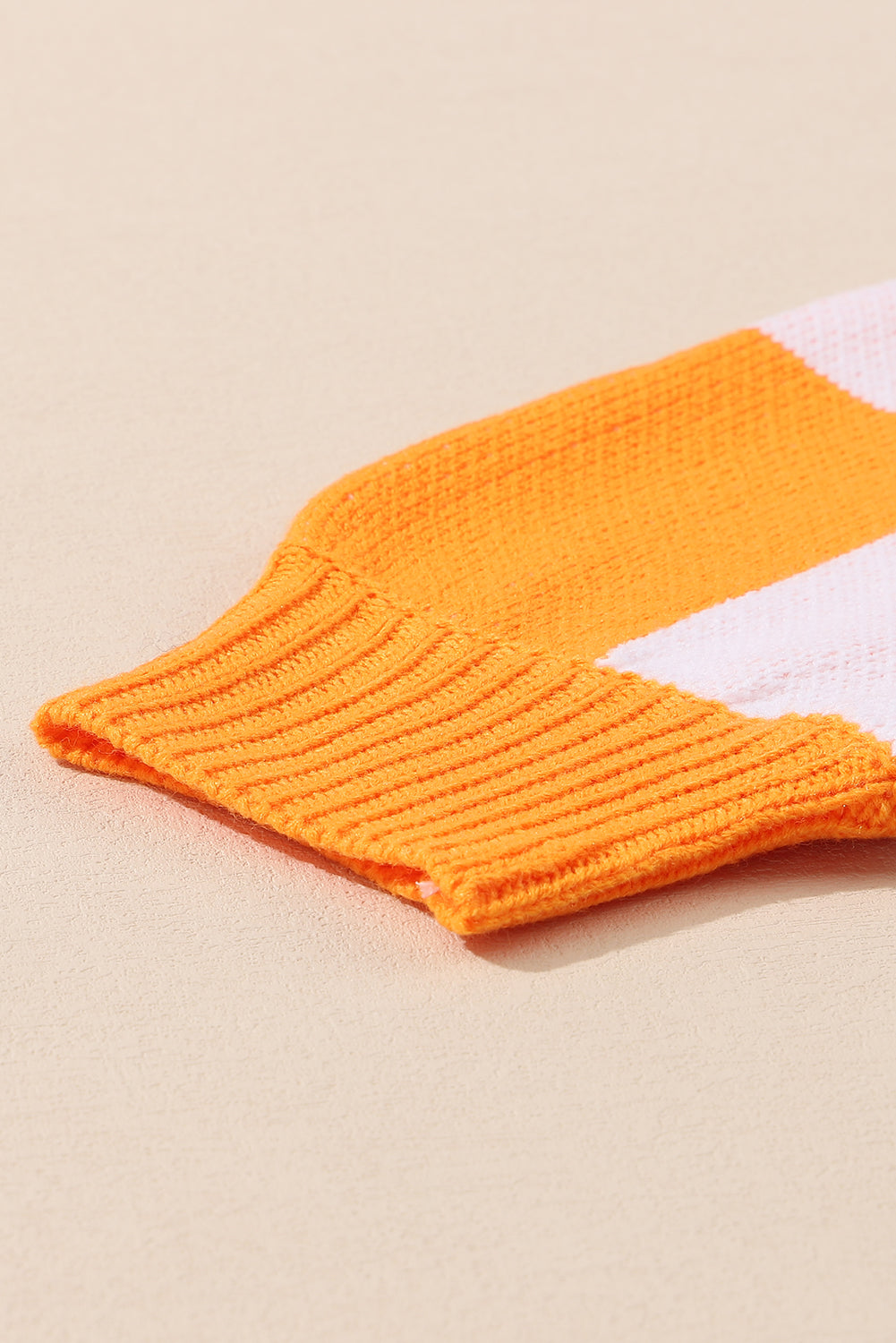 Orange & White Plaid Exposed Seam Bishop Sleeve Sweater - Greta Bean & Co.