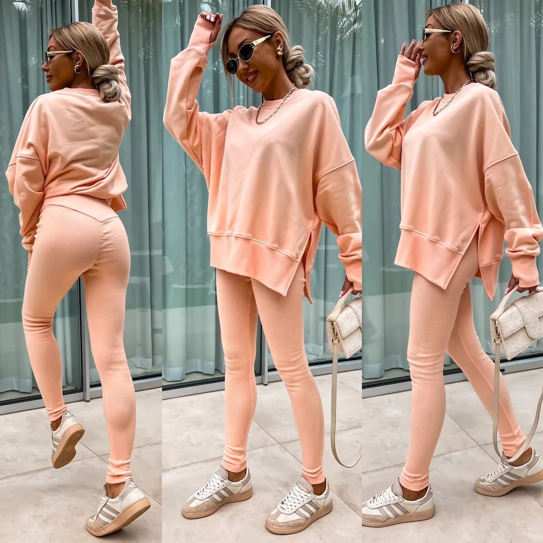 Two Piece Women's Casual Split Top with Leggings - Greta Bean & Co.