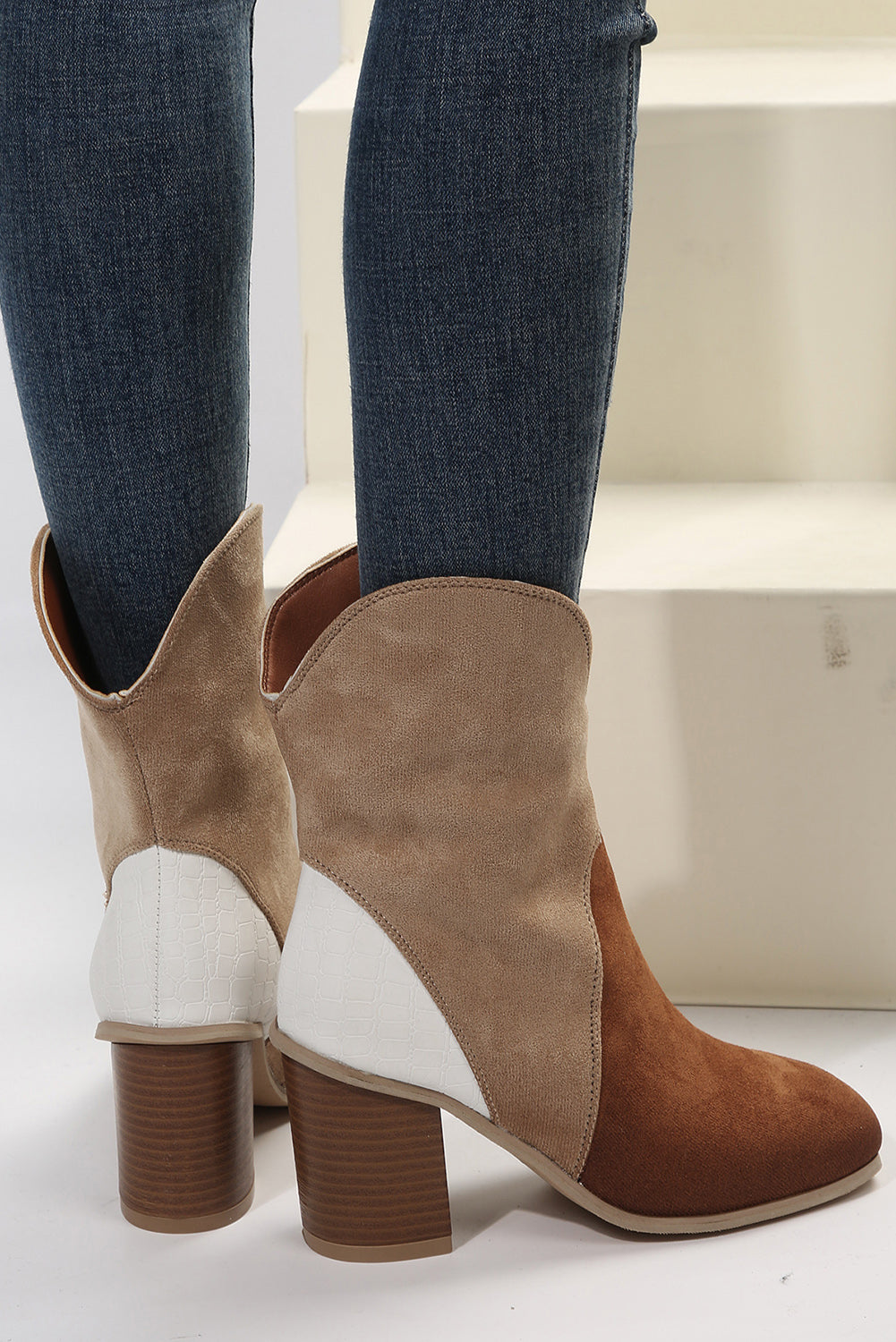 Chestnut Colorblock Suede Heeled Ankle Booties Greta Bean & Co.
