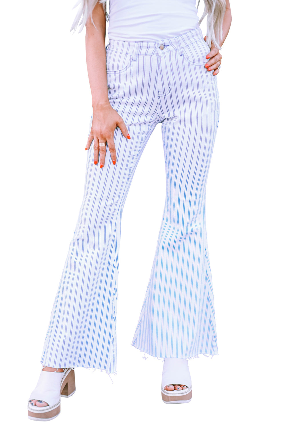 White High Waist Striped Print Flared Pants - Greta Bean & Co.