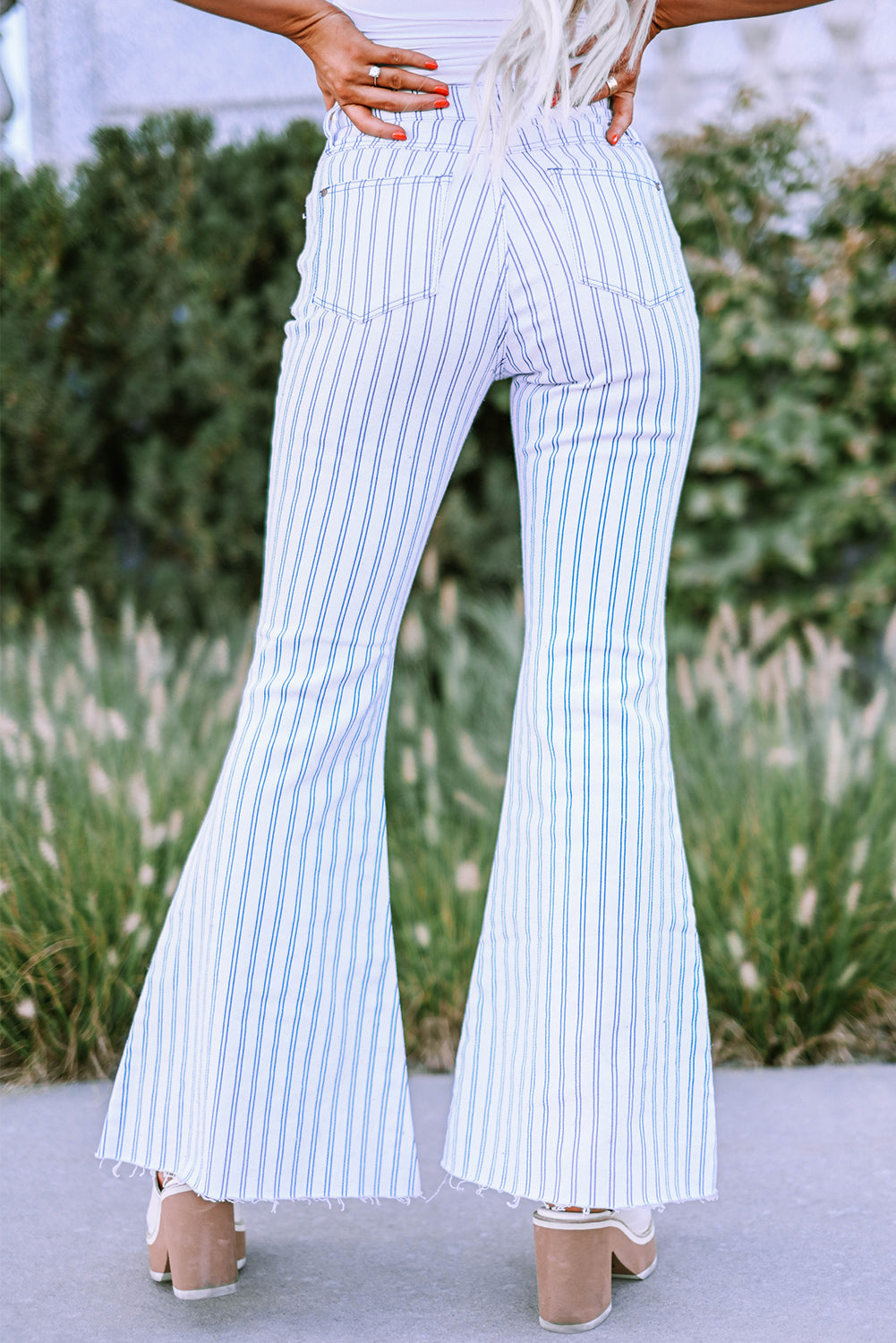 White High Waist Striped Print Flared Pants - Greta Bean & Co.