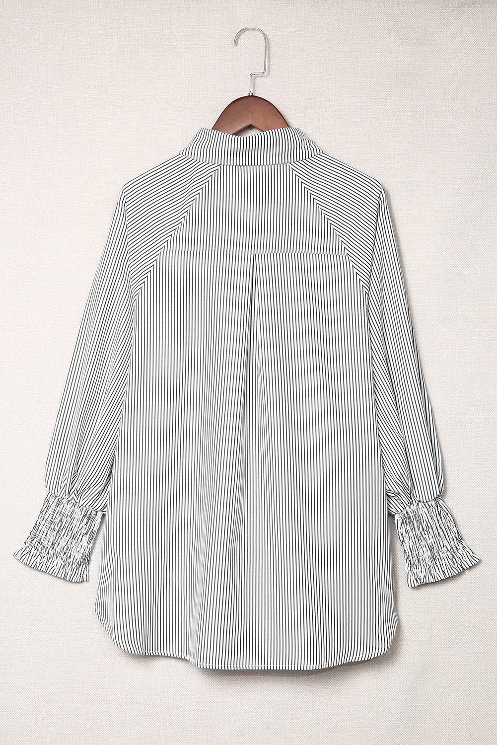 Black Striped Casual Shirred Cuffs Shirt Greta Bean & Co.