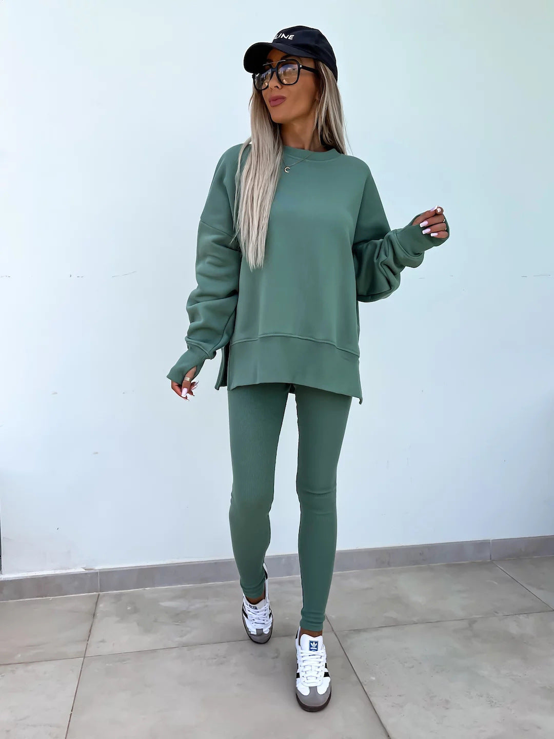 Two Piece Women's Casual Split Top with Leggings - Greta Bean & Co.
